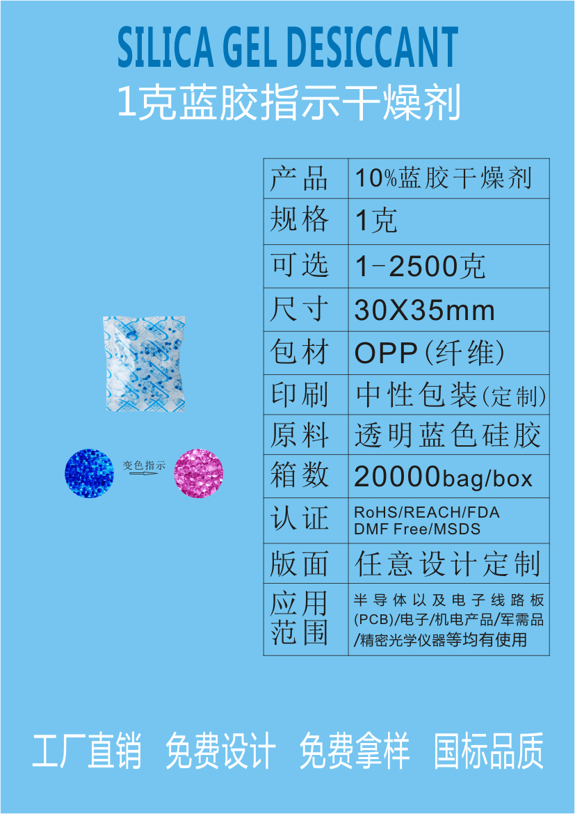 江門濕度指示干燥包指示干燥劑干燥儀藍色變粉色