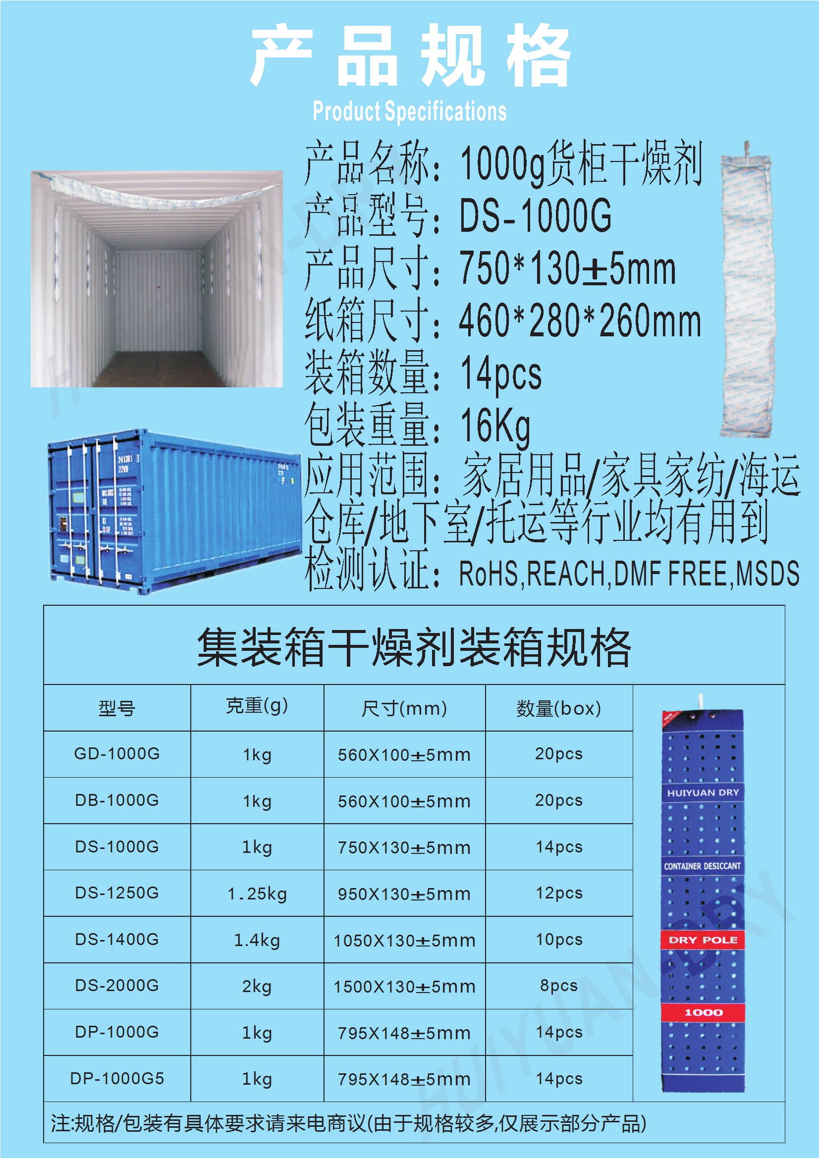 中山佛山貨物出口貨柜干燥劑集裝箱干燥棒江門惠源生產(chǎn)