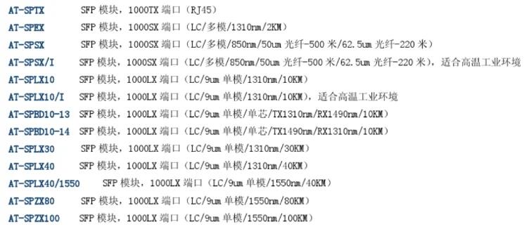 AT-SPTXc 替代 AT-SPTX 10/100/1000T  100m千兆電口