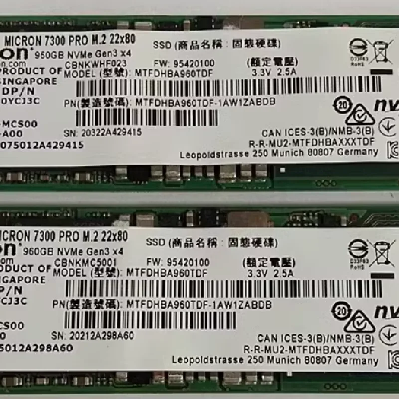 DELL 0YCJ3C MTFDHBA960TDF 960GB NVMe 硬盤